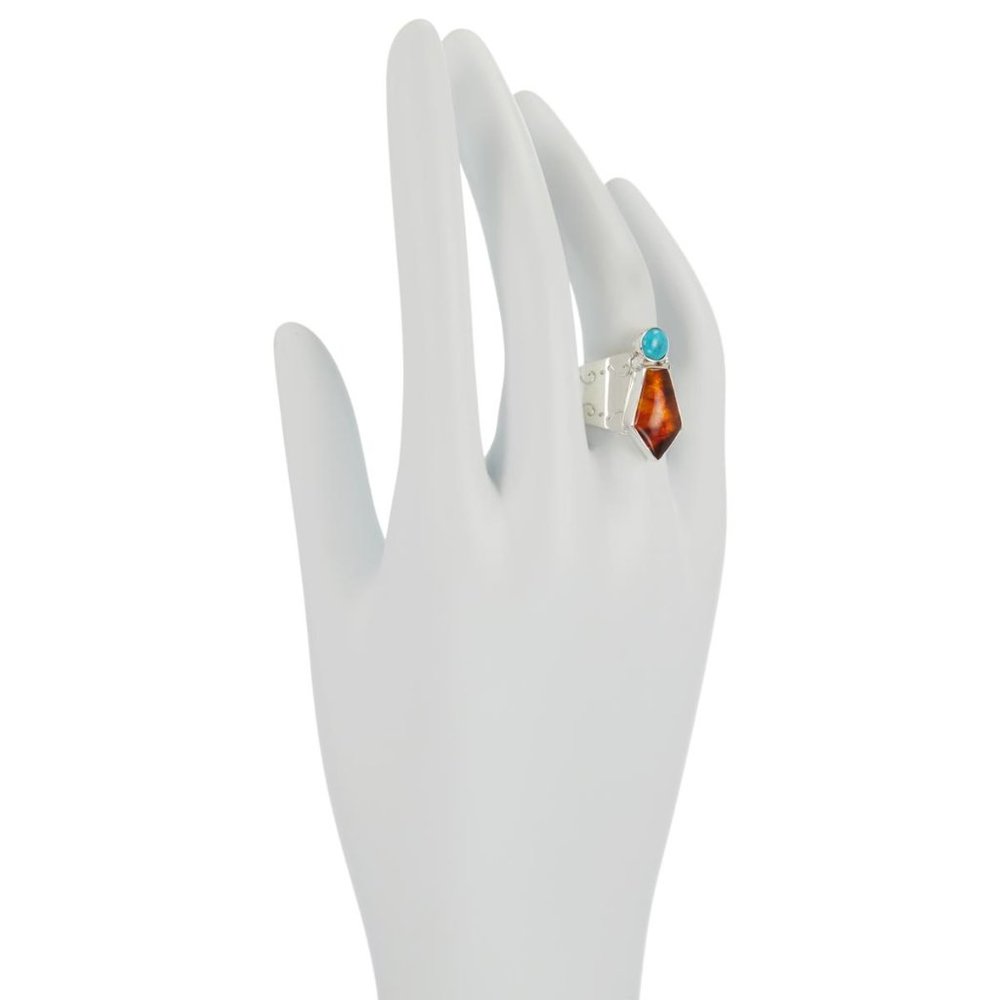 Jay King Baltic Amber & Turquoise Sterling Ring - Picture 7 of 8